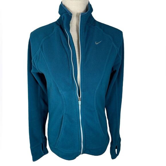 Nike Teal Blue Womens Therma Fleece Zip Up Jacket - Picture 2 of 7